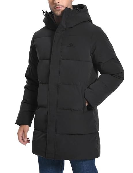 Pioneer Camp Langer Wintermantel für Herren, mit Kapuze, wasserdicht, isoliert, Pufferjack